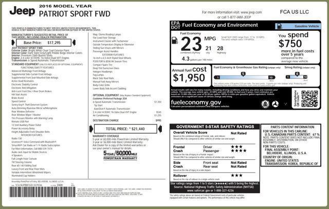 used 2016 Jeep Patriot car, priced at $9,300