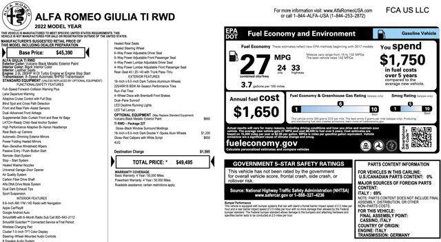 used 2022 Alfa Romeo Giulia car, priced at $22,000