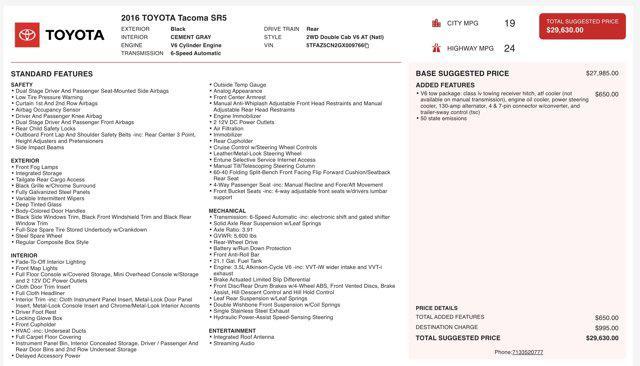 used 2016 Toyota Tacoma car, priced at $23,600