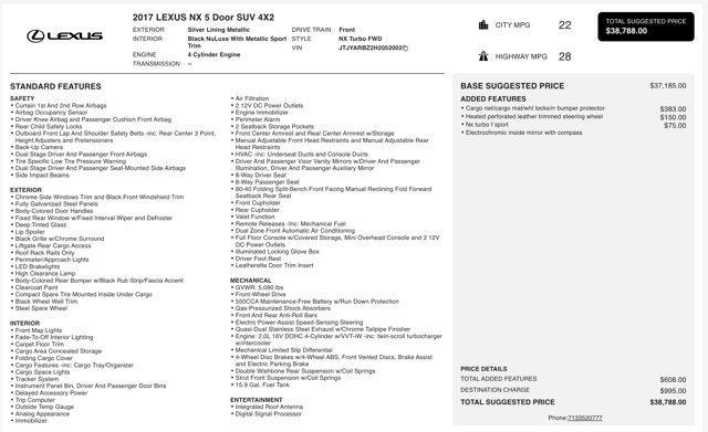 used 2017 Lexus NX 200t car, priced at $16,000