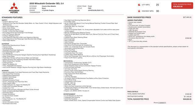 used 2020 Mitsubishi Outlander car, priced at $11,600