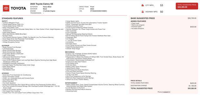 used 2025 Toyota Camry car, priced at $26,500