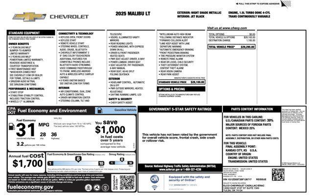 used 2025 Chevrolet Malibu car, priced at $17,600