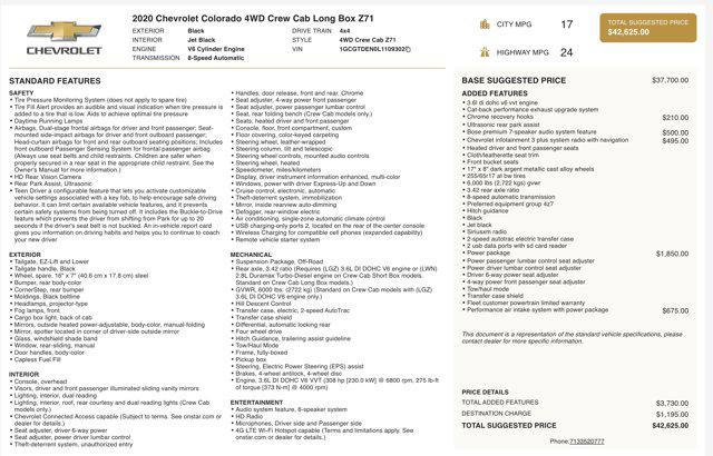 used 2020 Chevrolet Colorado car, priced at $27,000
