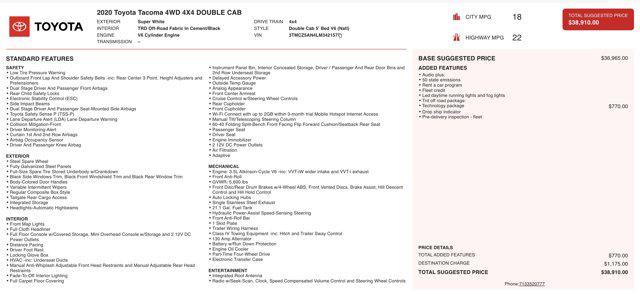 used 2020 Toyota Tacoma car, priced at $33,000