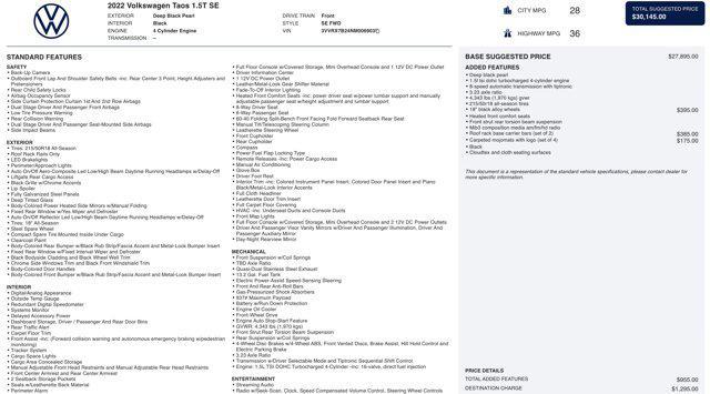 used 2022 Volkswagen Taos car, priced at $15,900