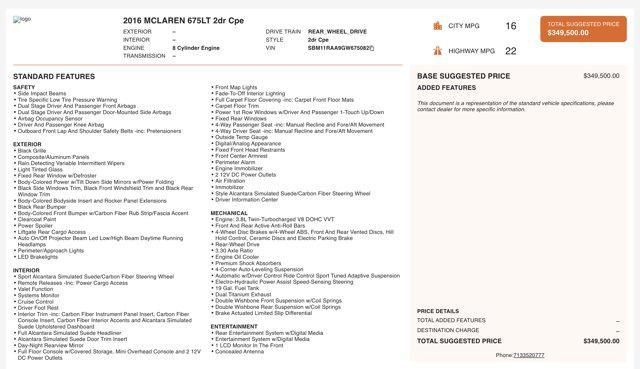 used 2016 McLaren 675LT car, priced at $245,000