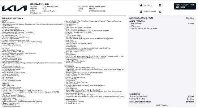used 2024 Kia Forte car, priced at $17,239