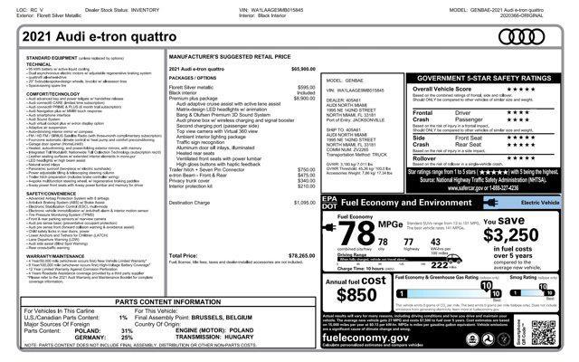 used 2021 Audi e-tron car, priced at $26,700