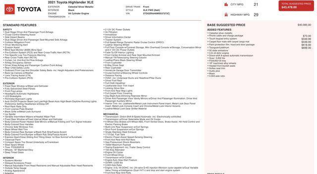 used 2021 Toyota Highlander car, priced at $21,600