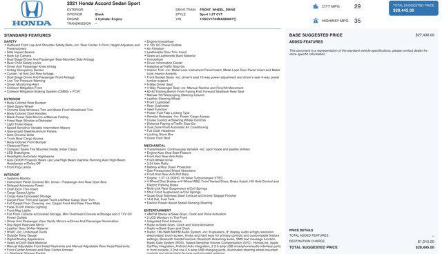 used 2021 Honda Accord car, priced at $23,000