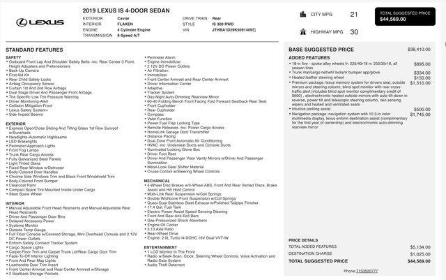 used 2019 Lexus IS 300 car, priced at $21,000