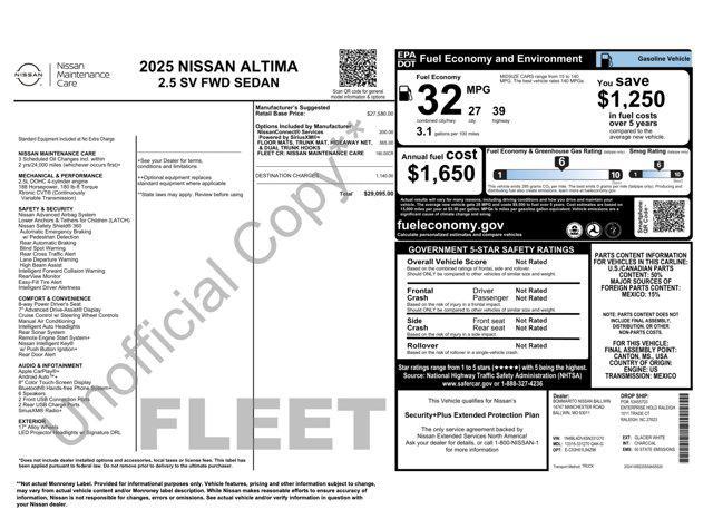 used 2025 Nissan Altima car, priced at $21,200
