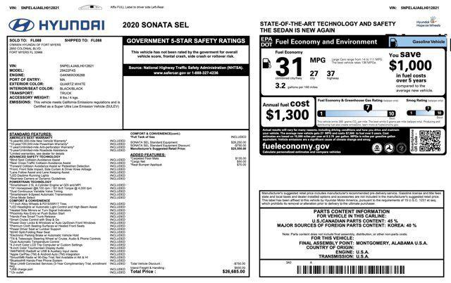 used 2020 Hyundai Sonata car, priced at $16,700