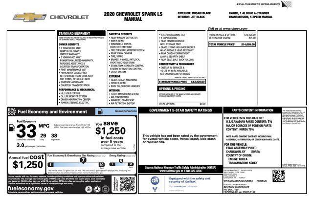 used 2020 Chevrolet Spark car, priced at $9,200