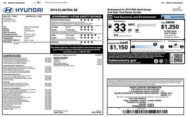 used 2019 Hyundai Elantra car, priced at $10,000