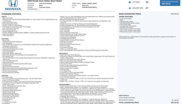 used 2024 Honda Civic car, priced at $24,000