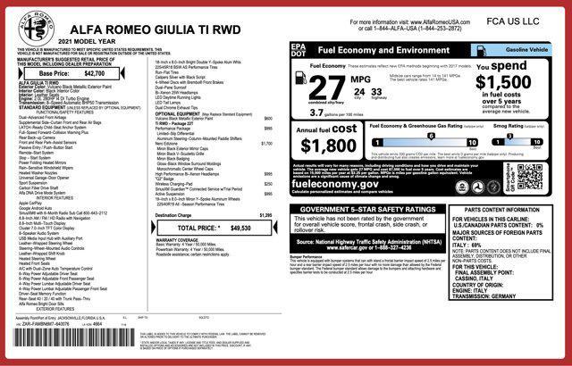 used 2021 Alfa Romeo Giulia car, priced at $19,000