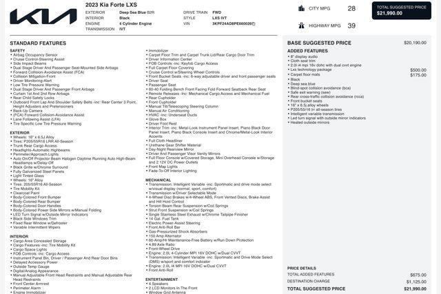 used 2023 Kia Forte car