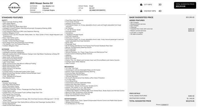 used 2025 Nissan Sentra car, priced at $20,700