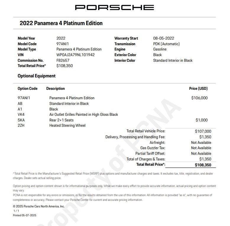 used 2022 Porsche Panamera car, priced at $81,900