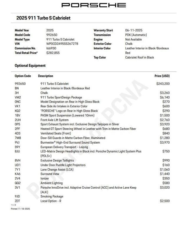 new 2025 Porsche 911 car, priced at $325,000