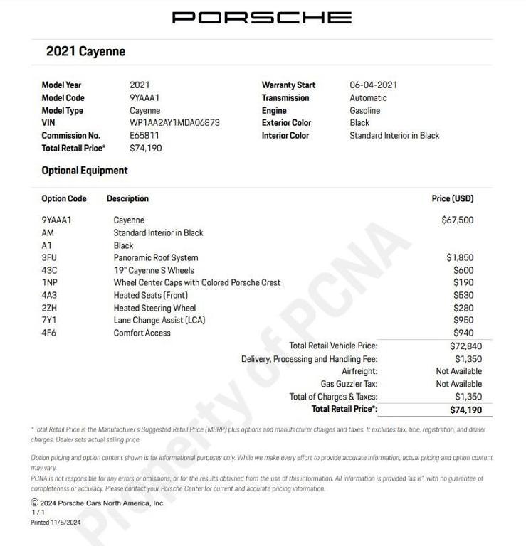 used 2021 Porsche Cayenne car, priced at $53,500