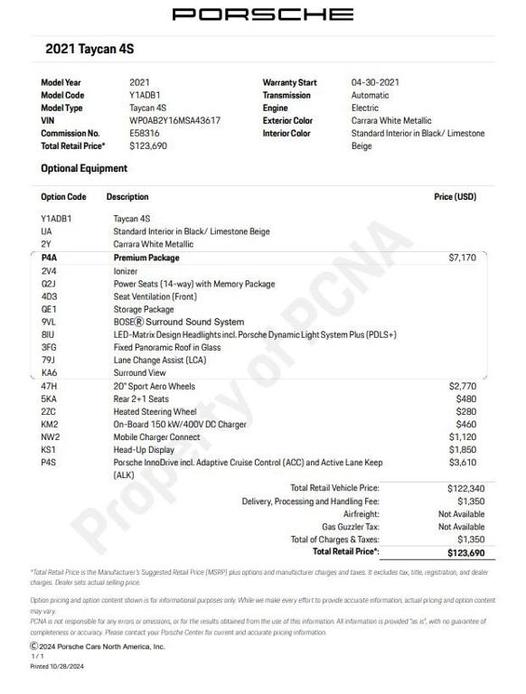 used 2021 Porsche Taycan car, priced at $71,150