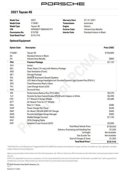 used 2021 Porsche Taycan car, priced at $73,500