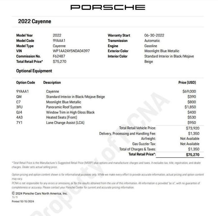 used 2022 Porsche Cayenne car, priced at $64,500