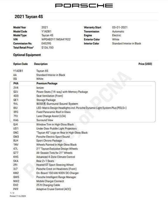 used 2021 Porsche Taycan car, priced at $69,500