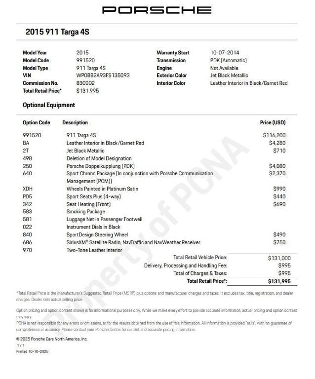 used 2015 Porsche 911 car, priced at $128,900
