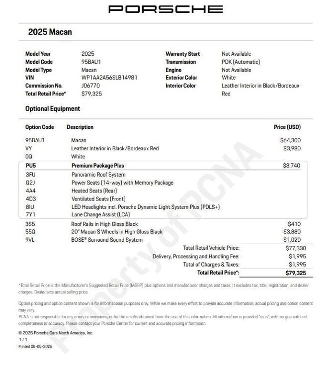 new 2025 Porsche Macan car, priced at $79,325