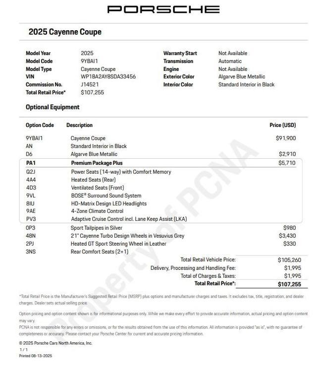 new 2025 Porsche Cayenne car, priced at $107,255
