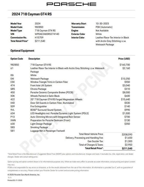 used 2024 Porsche 718 Cayman car, priced at $212,900