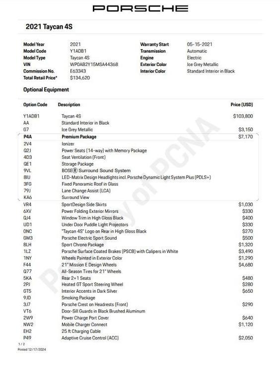 used 2021 Porsche Taycan car, priced at $74,900