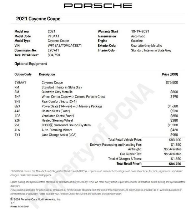 used 2021 Porsche Cayenne car, priced at $60,000