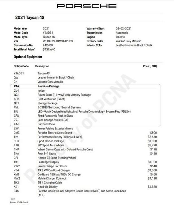 used 2021 Porsche Taycan car, priced at $66,500