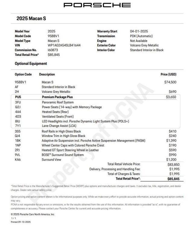 new 2025 Porsche Macan car, priced at $85,845