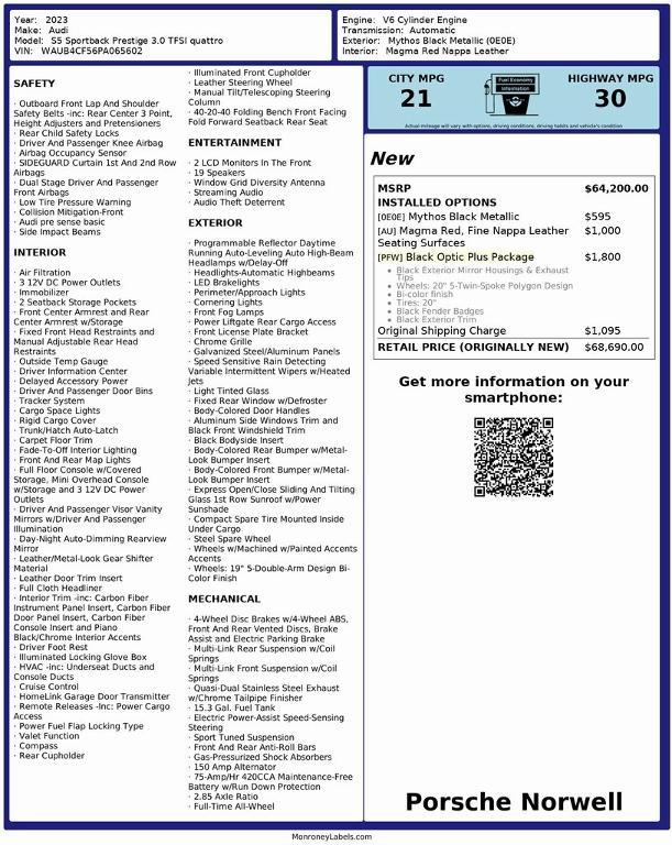 used 2023 Audi S5 car, priced at $48,900