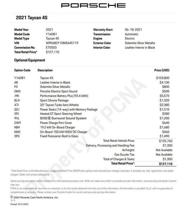 used 2021 Porsche Taycan car, priced at $68,500