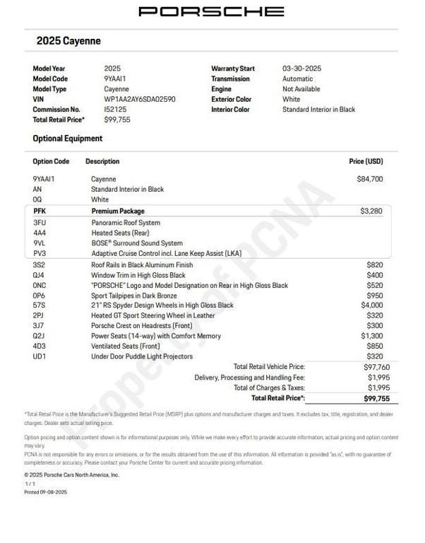 used 2025 Porsche Cayenne car, priced at $94,500