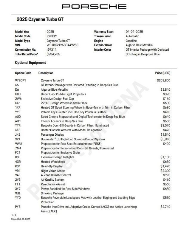 new 2025 Porsche Cayenne car, priced at $234,905
