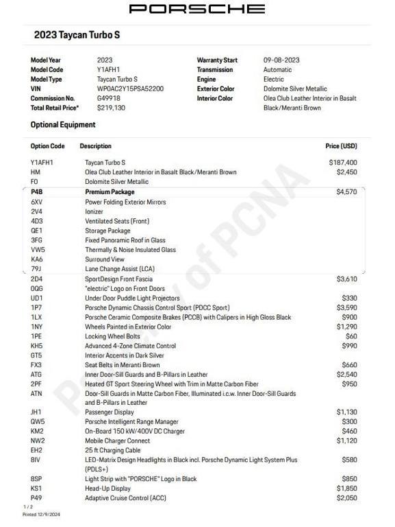 used 2023 Porsche Taycan car, priced at $138,900