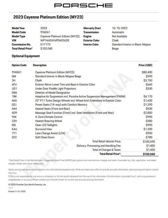 used 2023 Porsche Cayenne car, priced at $68,500