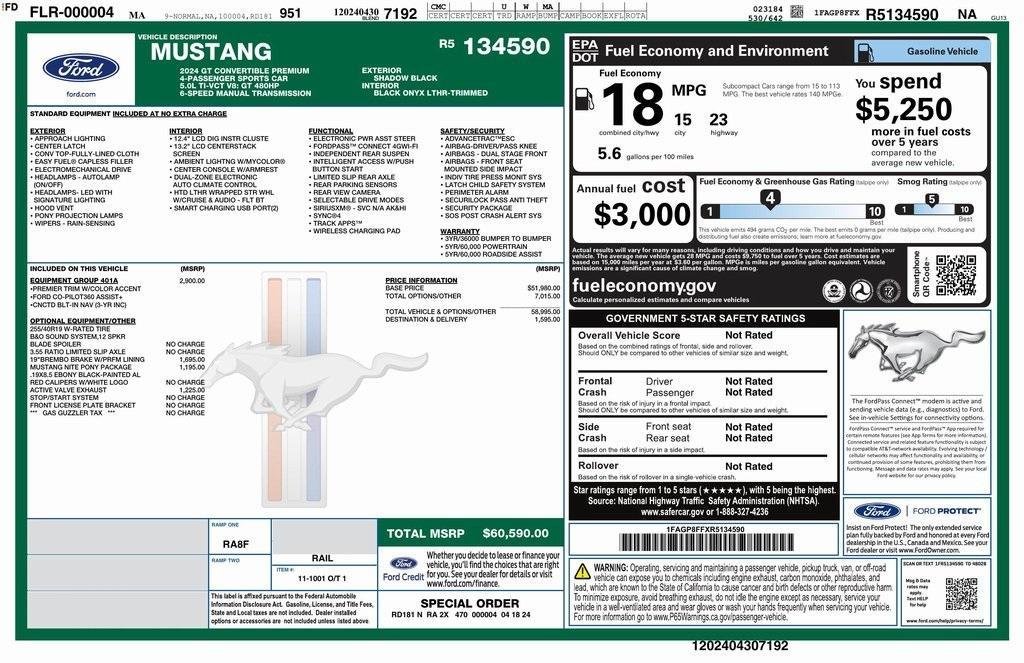 used 2024 Ford Mustang car, priced at $48,500