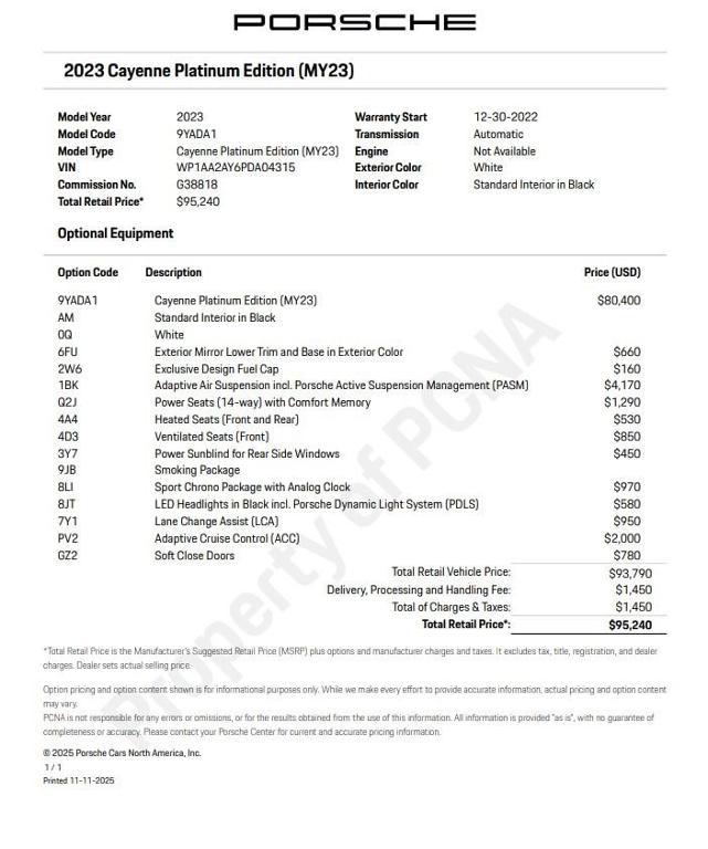 used 2023 Porsche Cayenne car, priced at $69,900