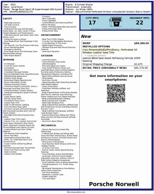 used 2022 Land Rover Range Rover Sport car, priced at $41,900