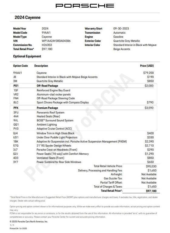 used 2024 Porsche Cayenne car, priced at $85,900