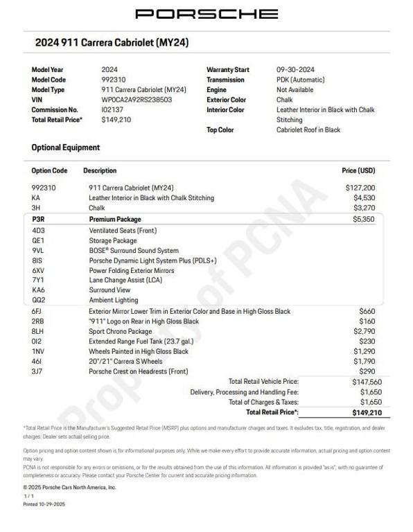 used 2024 Porsche 911 car, priced at $141,900